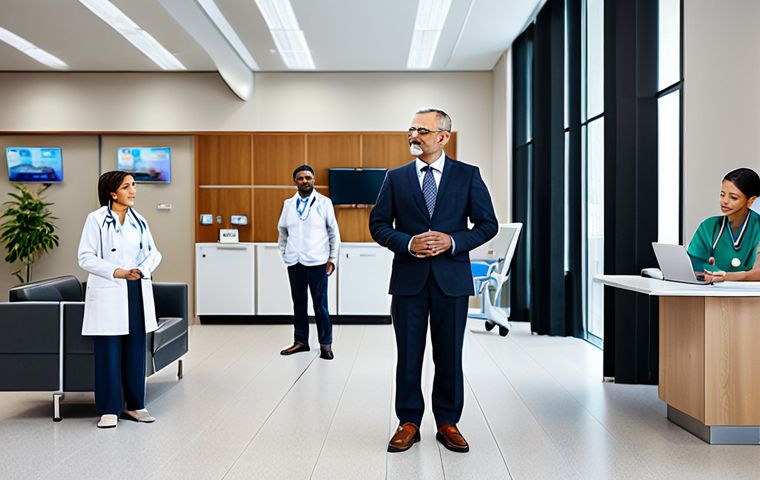 의료관광코디네이터 자격증 취득 후 진로 - **Hospital/Clinic Setting:** "A medical tourism coordinator, fully clothed in professional business ...