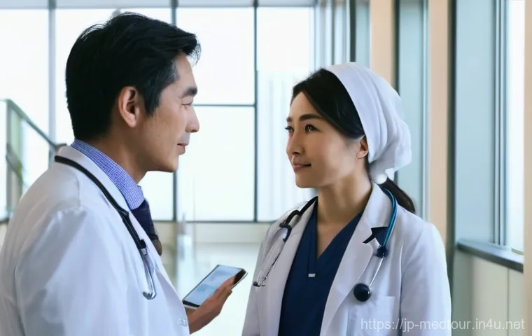 의료관광코디네이터 직무에서의 갈등 관리 - **Prompt 1: Bridging Cultural Gaps**
    A bright, well-lit hospital lobby in Japan. A Japanese fema...