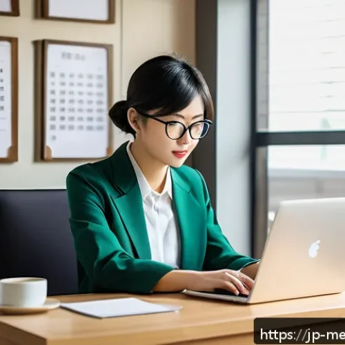 의료관광코디네이터의 스트레스 관리법 - A modern Japanese medical tourism coordinator’s office scene, showing a focused young professional w...